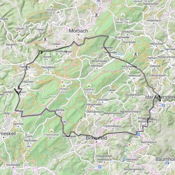 Map miniature of "The Road Warrior" cycling inspiration in Koblenz, Germany. Generated by Tarmacs.app cycling route planner