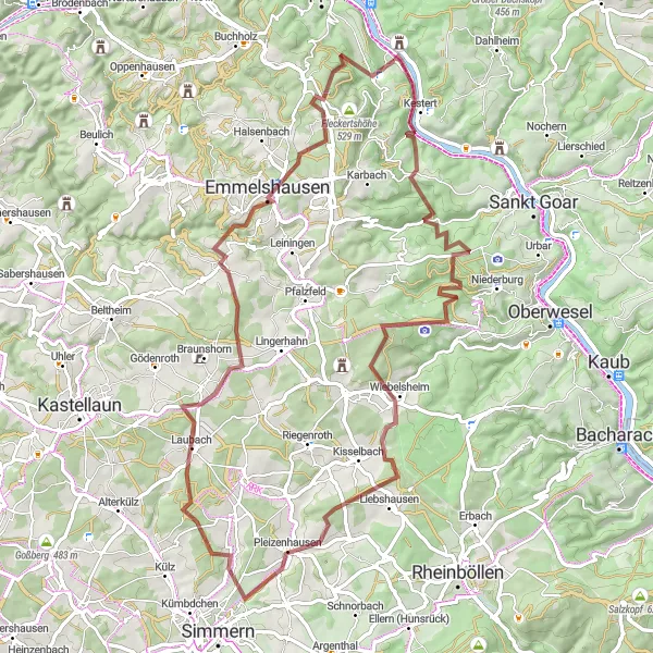 Map miniature of "Wine Country Gravel Loop" cycling inspiration in Koblenz, Germany. Generated by Tarmacs.app cycling route planner