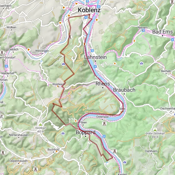 Karten-Miniaturansicht der Radinspiration "Lahn und Cochem Koblenz Runde" in Koblenz, Germany. Erstellt vom Tarmacs.app-Routenplaner für Radtouren