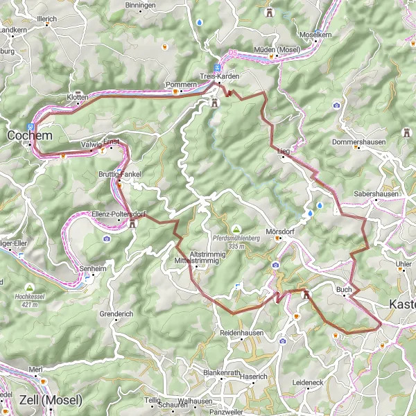 Karten-Miniaturansicht der Radinspiration "Cochemer Weinberge auf dem Gravelbike" in Koblenz, Germany. Erstellt vom Tarmacs.app-Routenplaner für Radtouren