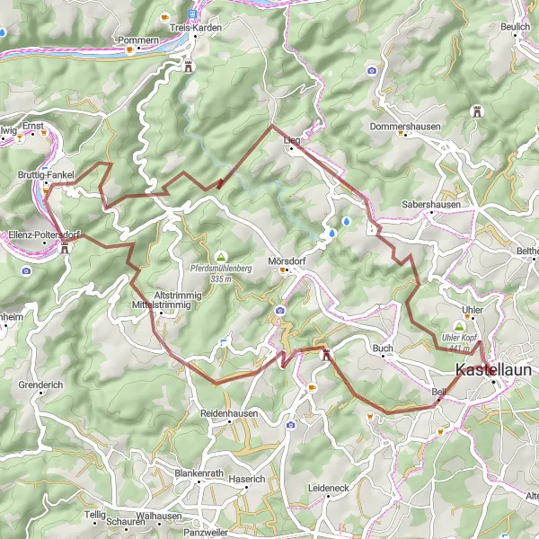 Map miniature of "Mittelstrimmig Discovery" cycling inspiration in Koblenz, Germany. Generated by Tarmacs.app cycling route planner