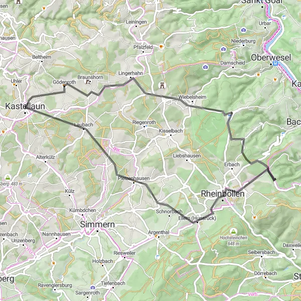 Map miniature of "Scenic Road Adventure" cycling inspiration in Koblenz, Germany. Generated by Tarmacs.app cycling route planner