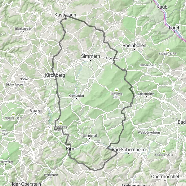 Karten-Miniaturansicht der Radinspiration "Road-Tour von Kastellaun zur Burg Kastellaun" in Koblenz, Germany. Erstellt vom Tarmacs.app-Routenplaner für Radtouren