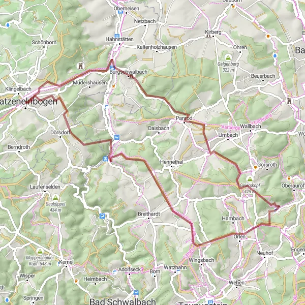 Map miniature of "Spectacular Gravel Passages" cycling inspiration in Koblenz, Germany. Generated by Tarmacs.app cycling route planner