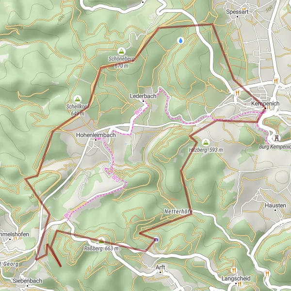 Map miniature of "Kempenich Gravel Loop" cycling inspiration in Koblenz, Germany. Generated by Tarmacs.app cycling route planner