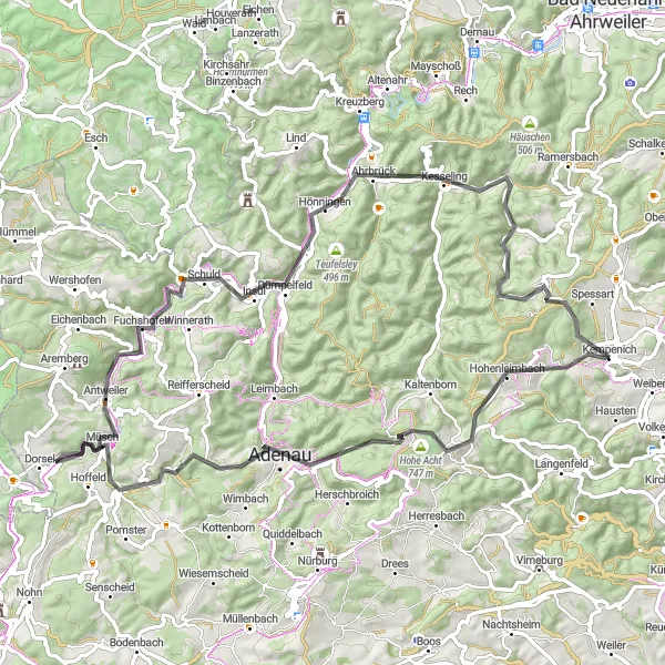 Map miniature of "The Kempenich Loop" cycling inspiration in Koblenz, Germany. Generated by Tarmacs.app cycling route planner