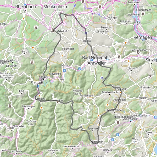 Map miniature of "The Rolling Hills Ride" cycling inspiration in Koblenz, Germany. Generated by Tarmacs.app cycling route planner