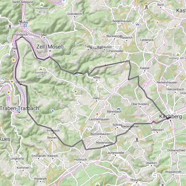 Map miniature of "Moselle Valley Loop" cycling inspiration in Koblenz, Germany. Generated by Tarmacs.app cycling route planner