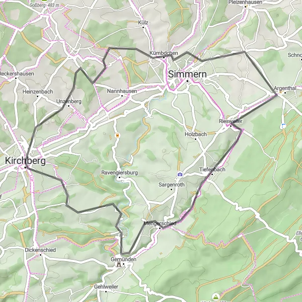 Map miniature of "Bastion and Riesweiler Loop" cycling inspiration in Koblenz, Germany. Generated by Tarmacs.app cycling route planner