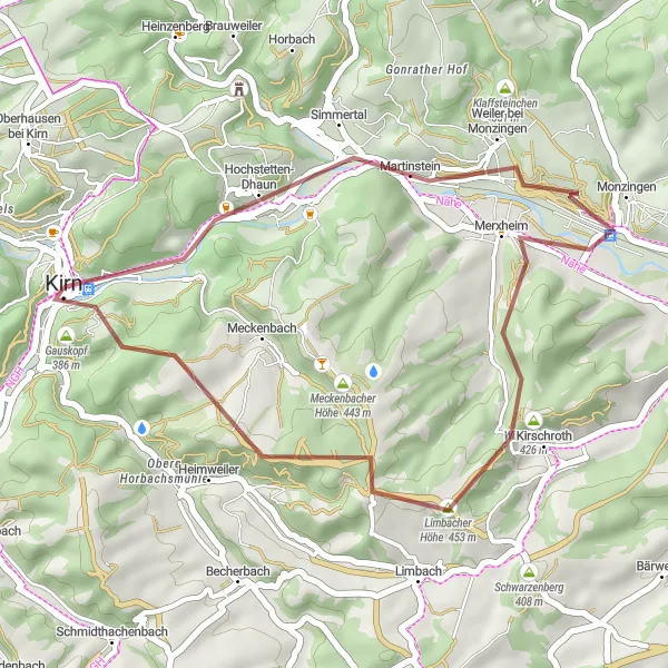 Map miniature of "Kirn Express Gravel Burst" cycling inspiration in Koblenz, Germany. Generated by Tarmacs.app cycling route planner