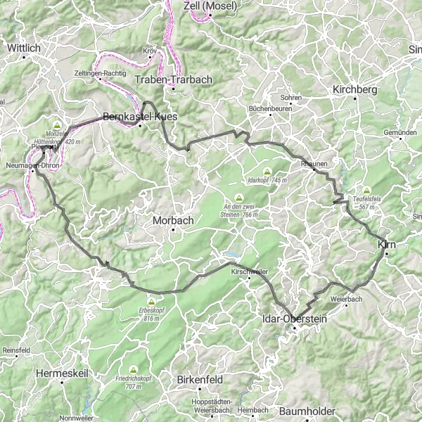 Map miniature of "Idyllic Roads and Majestic Cliffs" cycling inspiration in Koblenz, Germany. Generated by Tarmacs.app cycling route planner