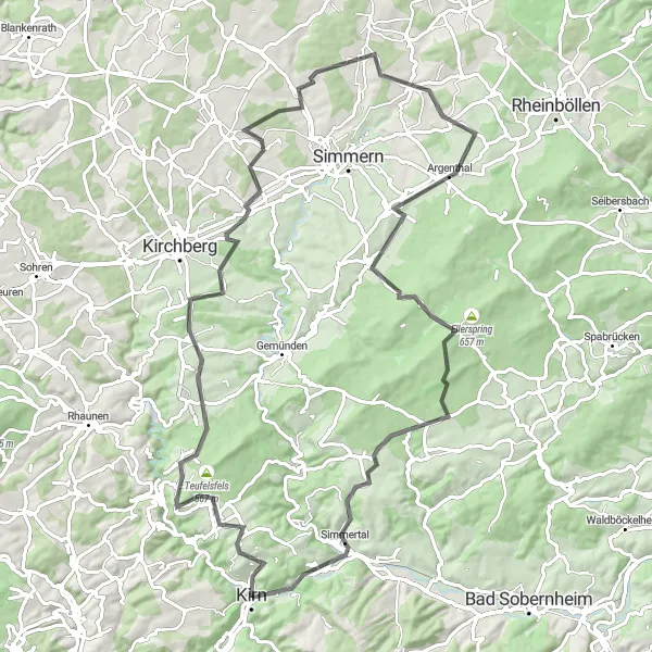 Karten-Miniaturansicht der Radinspiration "Rund um Kirn über Gauskopf" in Koblenz, Germany. Erstellt vom Tarmacs.app-Routenplaner für Radtouren