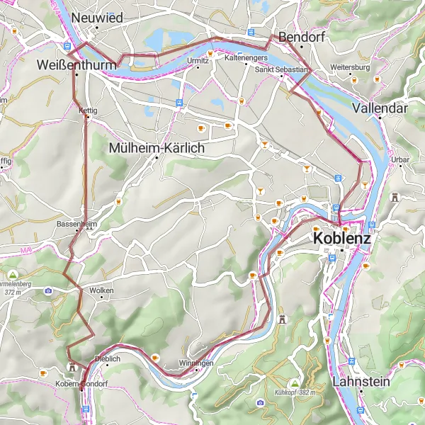 Map miniature of "Kettig and Winningen Adventure" cycling inspiration in Koblenz, Germany. Generated by Tarmacs.app cycling route planner