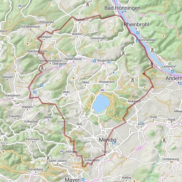 Map miniature of "Gravel Adventure in the Eifel" cycling inspiration in Koblenz, Germany. Generated by Tarmacs.app cycling route planner