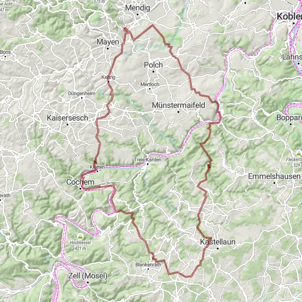 Karten-Miniaturansicht der Radinspiration "Kottenheim - Cochem Schleife" in Koblenz, Germany. Erstellt vom Tarmacs.app-Routenplaner für Radtouren