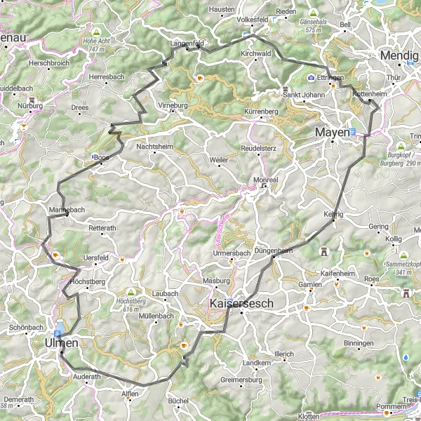 Map miniature of "The Ramel-Berg Route" cycling inspiration in Koblenz, Germany. Generated by Tarmacs.app cycling route planner