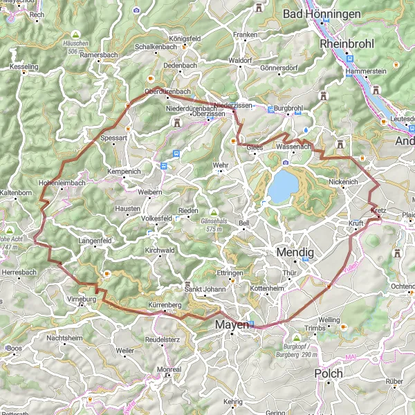 Karten-Miniaturansicht der Radinspiration "Gravel-Tour durch die Eifel" in Koblenz, Germany. Erstellt vom Tarmacs.app-Routenplaner für Radtouren