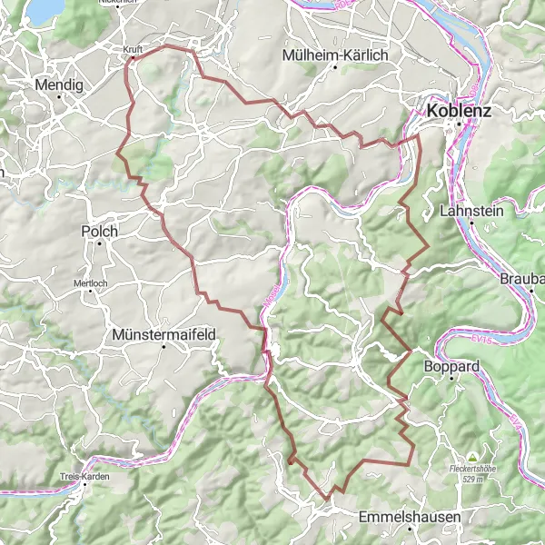 Karten-Miniaturansicht der Radinspiration "Gravel-Route durch das Rheintal" in Koblenz, Germany. Erstellt vom Tarmacs.app-Routenplaner für Radtouren