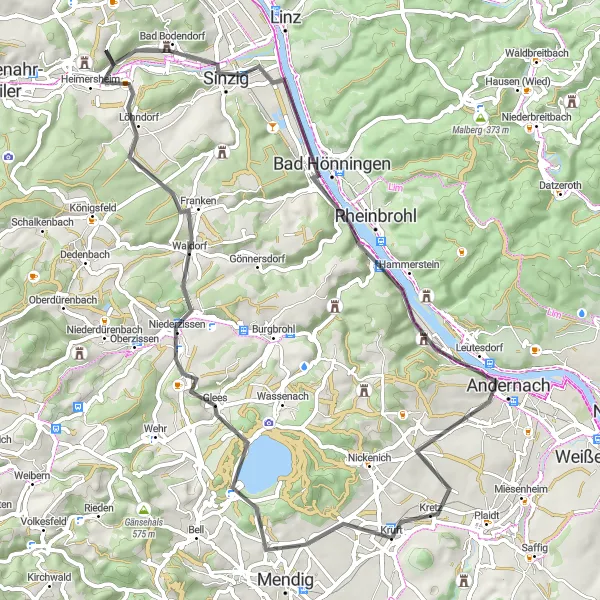 Karten-Miniaturansicht der Radinspiration "Bergpanorama und Historie" in Koblenz, Germany. Erstellt vom Tarmacs.app-Routenplaner für Radtouren
