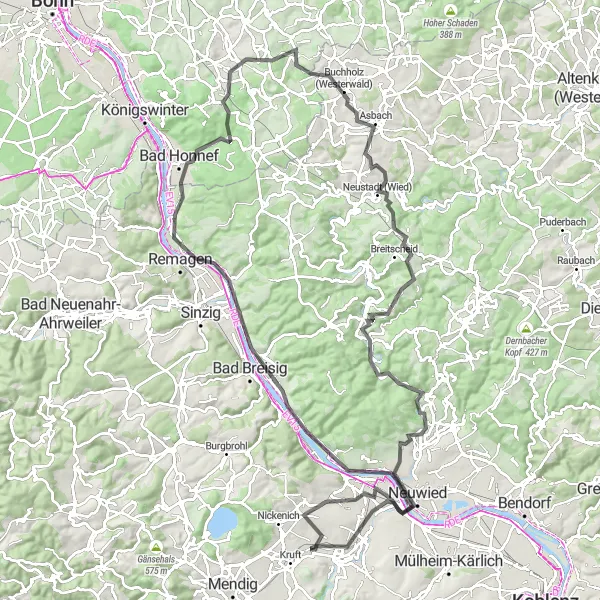 Karten-Miniaturansicht der Radinspiration "Rheintal-Rundtour" in Koblenz, Germany. Erstellt vom Tarmacs.app-Routenplaner für Radtouren