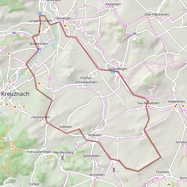 Karten-Miniaturansicht der Radinspiration "Rund um Langenlonsheim" in Koblenz, Germany. Erstellt vom Tarmacs.app-Routenplaner für Radtouren