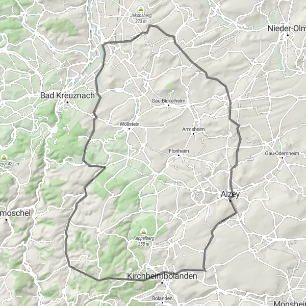 Map miniature of "The Beauty of Albig" cycling inspiration in Koblenz, Germany. Generated by Tarmacs.app cycling route planner