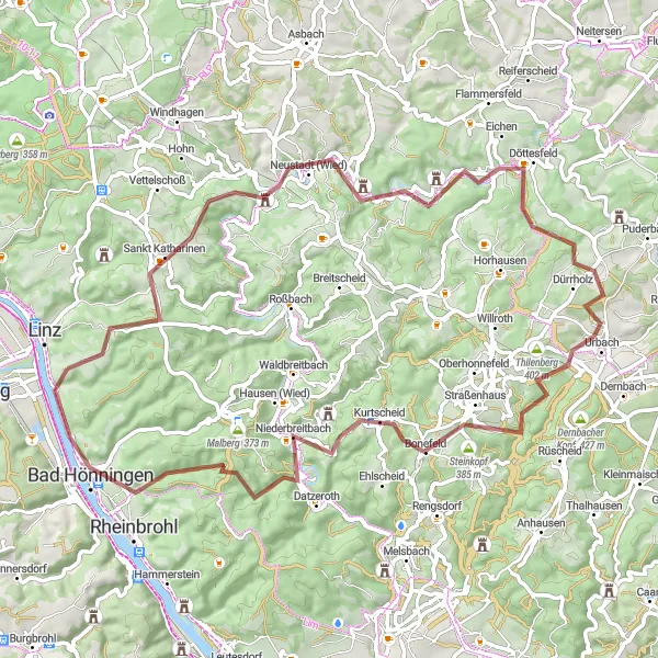 Map miniature of "The Ultimate Gravel Challenge" cycling inspiration in Koblenz, Germany. Generated by Tarmacs.app cycling route planner