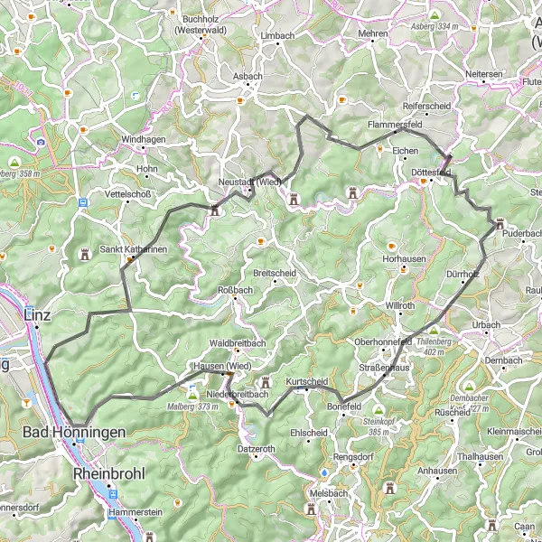 Map miniature of "Seven Hills Challenge" cycling inspiration in Koblenz, Germany. Generated by Tarmacs.app cycling route planner