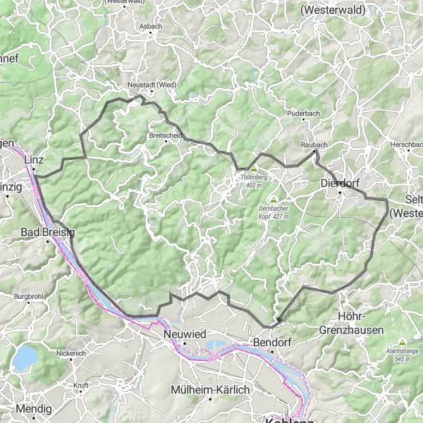 Map miniature of "The Rhine Valley Epic" cycling inspiration in Koblenz, Germany. Generated by Tarmacs.app cycling route planner