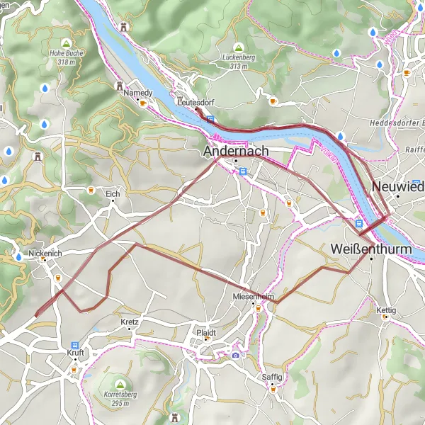 Karten-Miniaturansicht der Radinspiration "Krahnenberg und Weißenthurm Rundweg" in Koblenz, Germany. Erstellt vom Tarmacs.app-Routenplaner für Radtouren