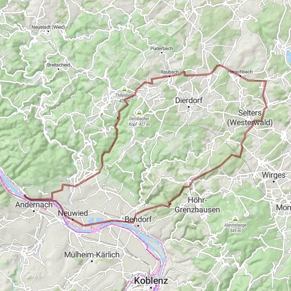 Karten-Miniaturansicht der Radinspiration "Herausfordernde Natur- und Kulturtour" in Koblenz, Germany. Erstellt vom Tarmacs.app-Routenplaner für Radtouren