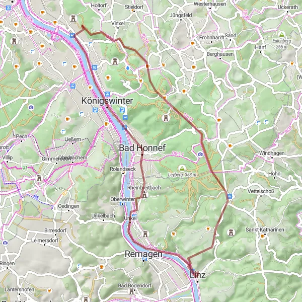 Map miniature of "The Thrilling Terrain" cycling inspiration in Koblenz, Germany. Generated by Tarmacs.app cycling route planner