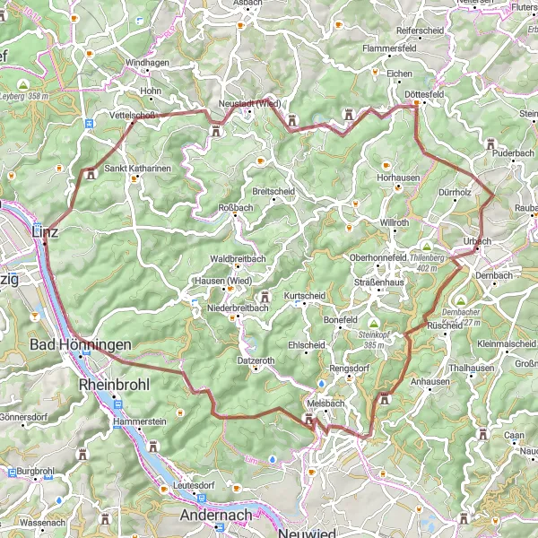 Map miniature of "Gravel Wilderness" cycling inspiration in Koblenz, Germany. Generated by Tarmacs.app cycling route planner