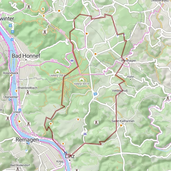 Map miniature of "Erpeler Ley and Beyond" cycling inspiration in Koblenz, Germany. Generated by Tarmacs.app cycling route planner