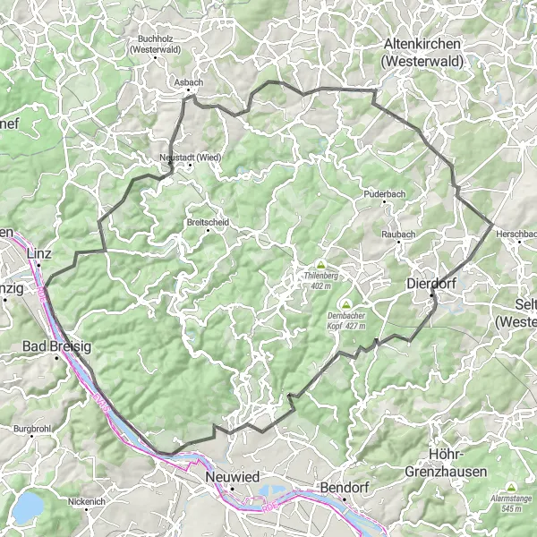 Karten-Miniaturansicht der Radinspiration "Epic Road Cycling Adventure im Westerwald" in Koblenz, Germany. Erstellt vom Tarmacs.app-Routenplaner für Radtouren