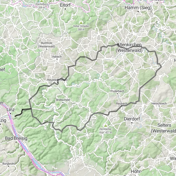 Map miniature of "Exploring the Westerwald" cycling inspiration in Koblenz, Germany. Generated by Tarmacs.app cycling route planner
