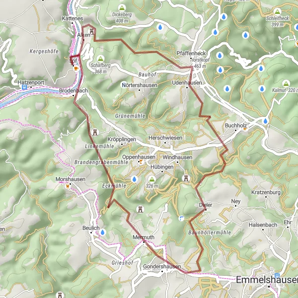 Karten-Miniaturansicht der Radinspiration "Gravel-Abenteuer von Alken nach Hubertushöhe" in Koblenz, Germany. Erstellt vom Tarmacs.app-Routenplaner für Radtouren