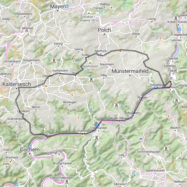 Karten-Miniaturansicht der Radinspiration "Moselblick und charmante Dörfer auf 62 km" in Koblenz, Germany. Erstellt vom Tarmacs.app-Routenplaner für Radtouren