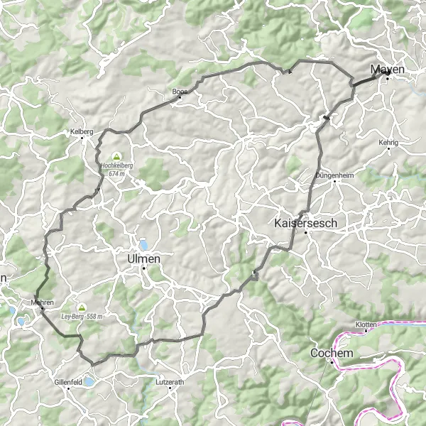 Karten-Miniaturansicht der Radinspiration "Straßenradtour Mayen-Ellscheid-Jonas Hübel" in Koblenz, Germany. Erstellt vom Tarmacs.app-Routenplaner für Radtouren