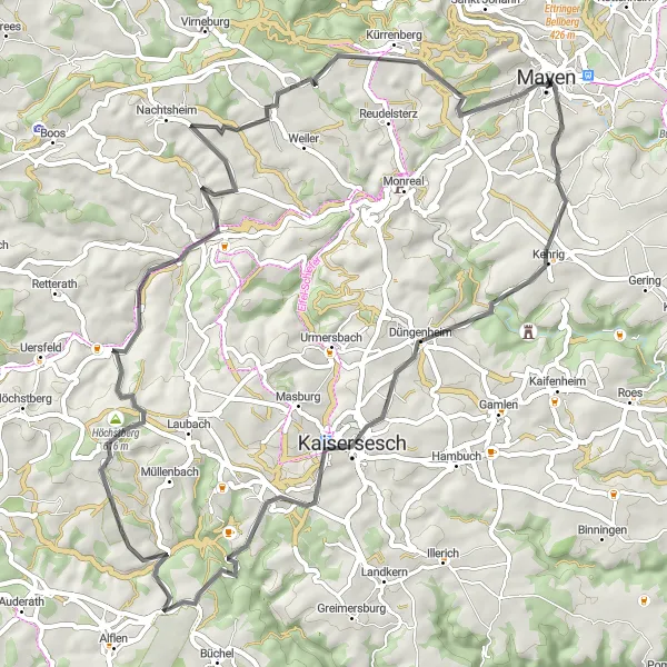 Map miniature of "Eifel Road Adventure" cycling inspiration in Koblenz, Germany. Generated by Tarmacs.app cycling route planner