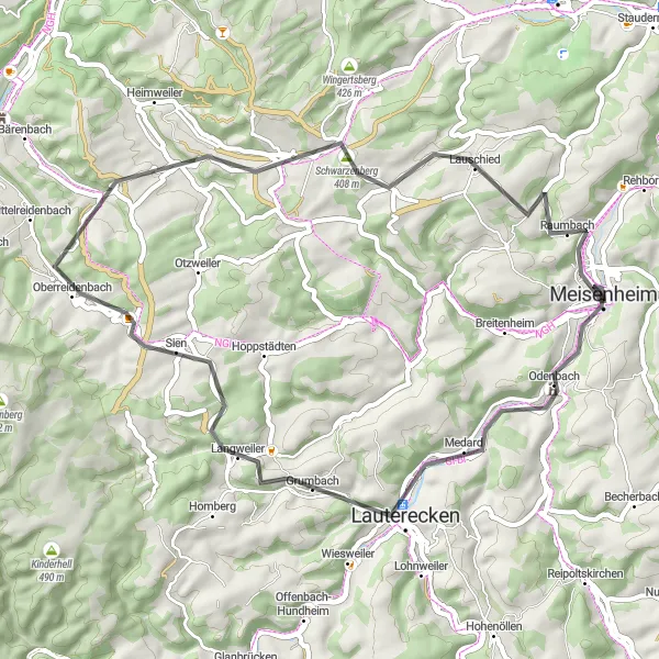 Map miniature of "Limbacher Höhe Road Trip" cycling inspiration in Koblenz, Germany. Generated by Tarmacs.app cycling route planner