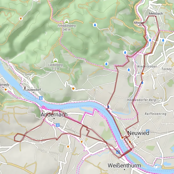 Map miniature of "Gravel Adventure in the Heart of Germany" cycling inspiration in Koblenz, Germany. Generated by Tarmacs.app cycling route planner