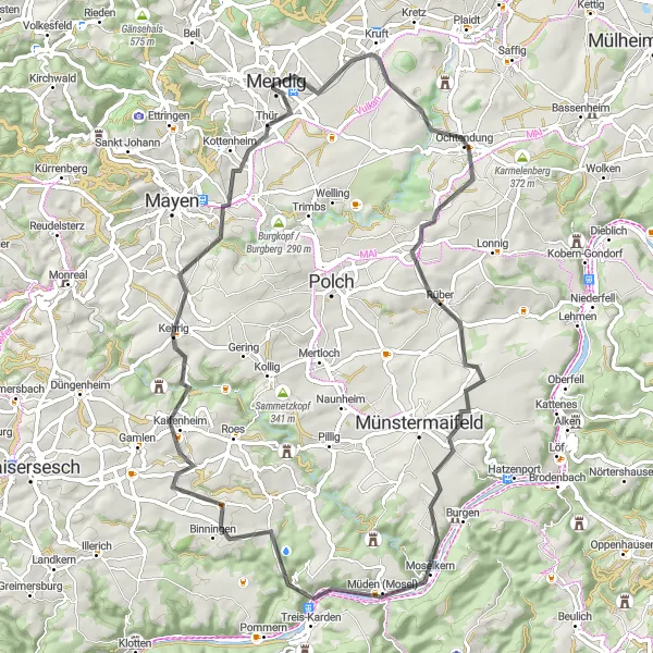 Map miniature of "Mendig to Ochtendung Cycling Route" cycling inspiration in Koblenz, Germany. Generated by Tarmacs.app cycling route planner
