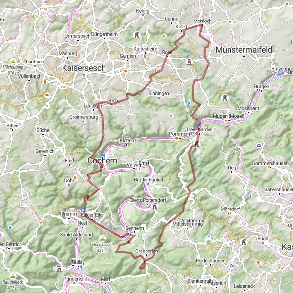 Map miniature of "Gravel Adventure around Mertloch" cycling inspiration in Koblenz, Germany. Generated by Tarmacs.app cycling route planner