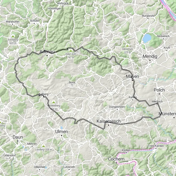 Karten-Miniaturansicht der Radinspiration "Rundtour um Mertloch über Bergfried und Hohe Acht" in Koblenz, Germany. Erstellt vom Tarmacs.app-Routenplaner für Radtouren