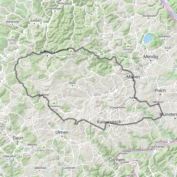 Map miniature of "Ultimate Cycling Experience in Mertloch" cycling inspiration in Koblenz, Germany. Generated by Tarmacs.app cycling route planner