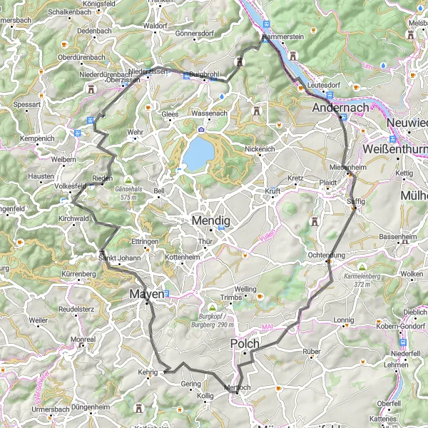 Karten-Miniaturansicht der Radinspiration "Weitere Road-Route von Mertloch nach Koblenz" in Koblenz, Germany. Erstellt vom Tarmacs.app-Routenplaner für Radtouren