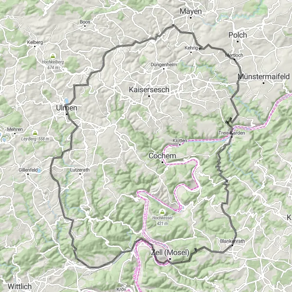Karten-Miniaturansicht der Radinspiration "Lange Road-Route von Mertloch nach Koblenz" in Koblenz, Germany. Erstellt vom Tarmacs.app-Routenplaner für Radtouren