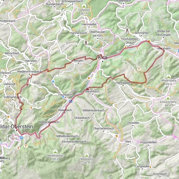 Map miniature of "Exploring Idar-Oberstein Gravel Route" cycling inspiration in Koblenz, Germany. Generated by Tarmacs.app cycling route planner