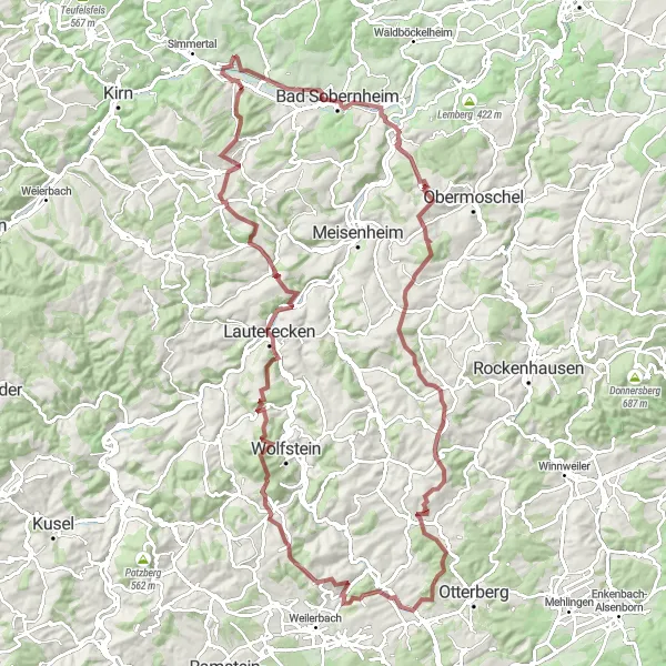 Karten-Miniaturansicht der Radinspiration "Gravel Tour um Bad Sobernheim" in Koblenz, Germany. Erstellt vom Tarmacs.app-Routenplaner für Radtouren
